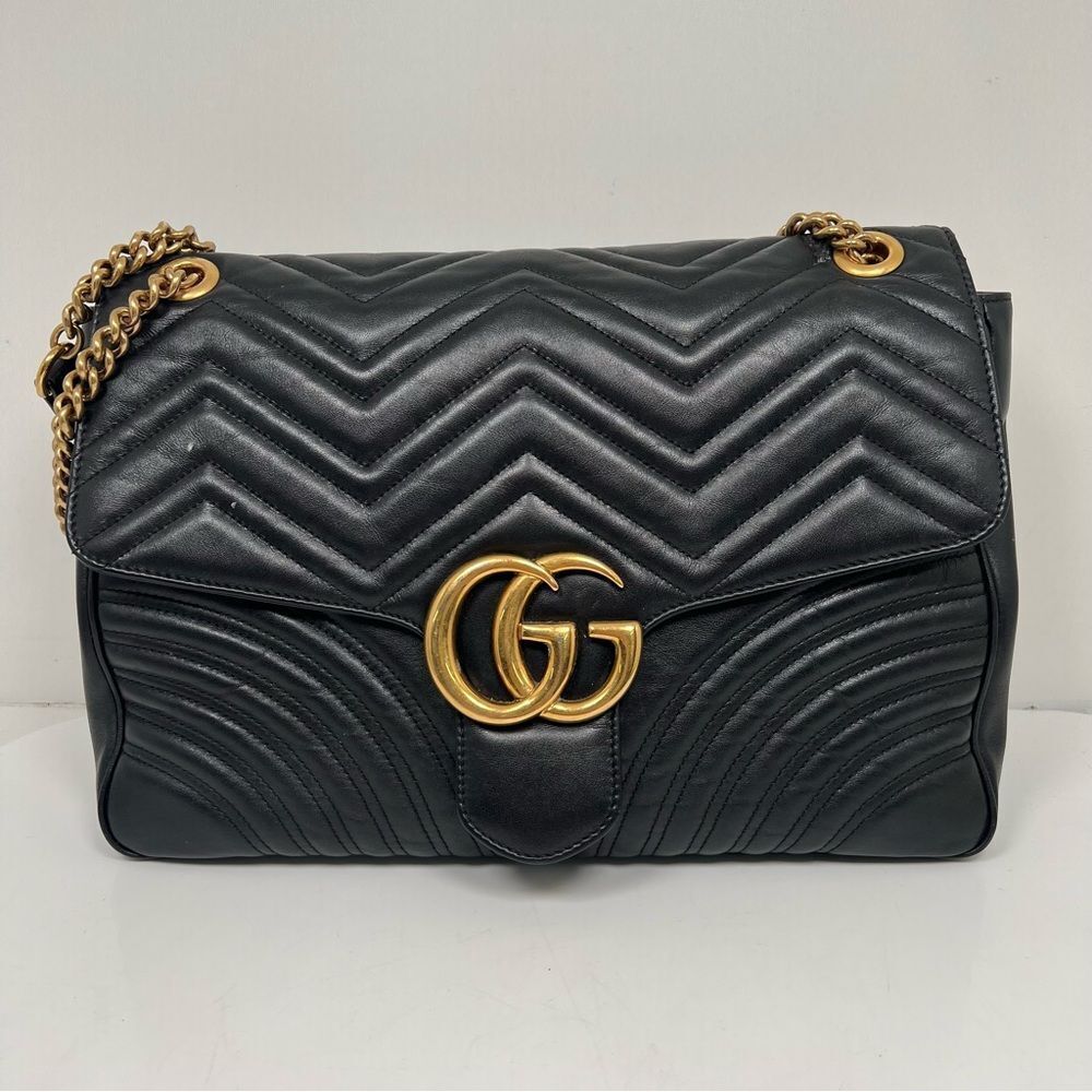 GUCCI Large Marmont Matelasse Shoulder Bag Black 498090